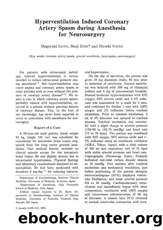 Hyperventilation induced coronary artery spasm during anesthesia for